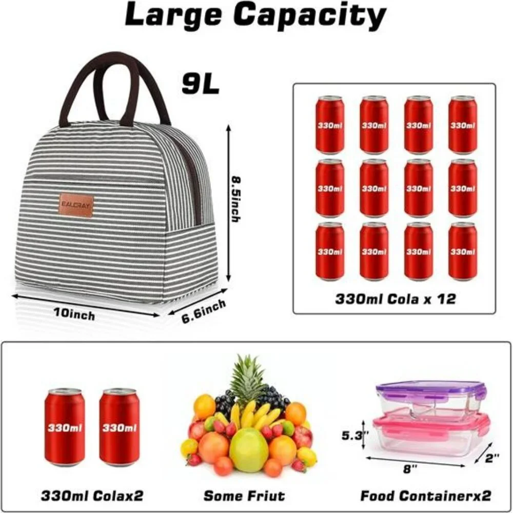 Insulated Lunch Bag Tote for Women Men Adult Small Reusable Cooler Box Work